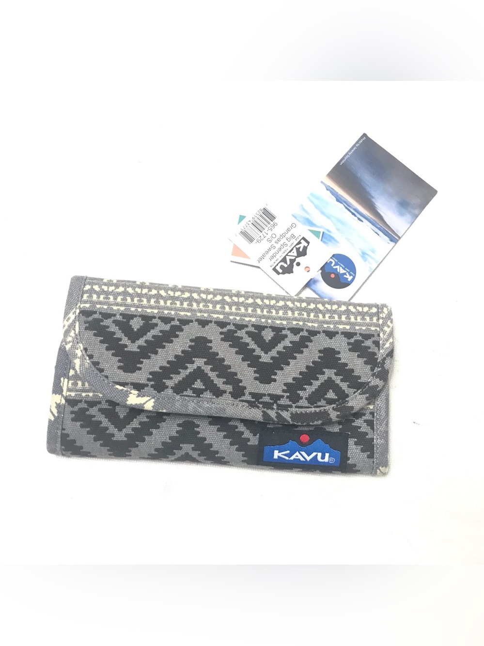 Kavu Big Spender Grandpa’s Sweater Trifold Wallet Cotton Canvas Gray Snap New